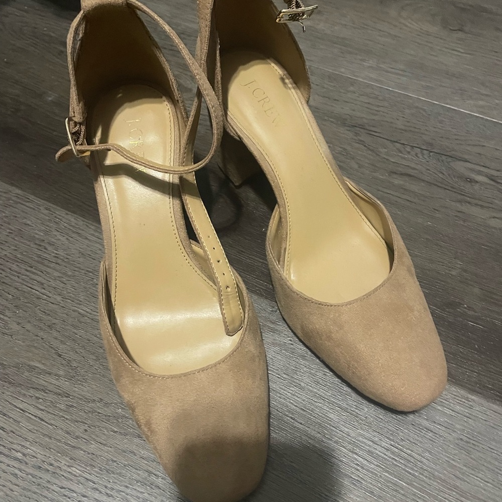 J. Crew Beige Suede Ankle Strap Heels